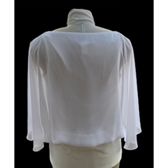 Coco Bianco Chiffon Overlay Top Flutter Sleeves Sz. L. White Holidays Party Wedd - Picture 6 of 9